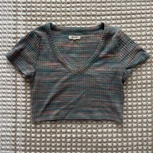 Madewell Striped Multicolor V-Neck Crop Top